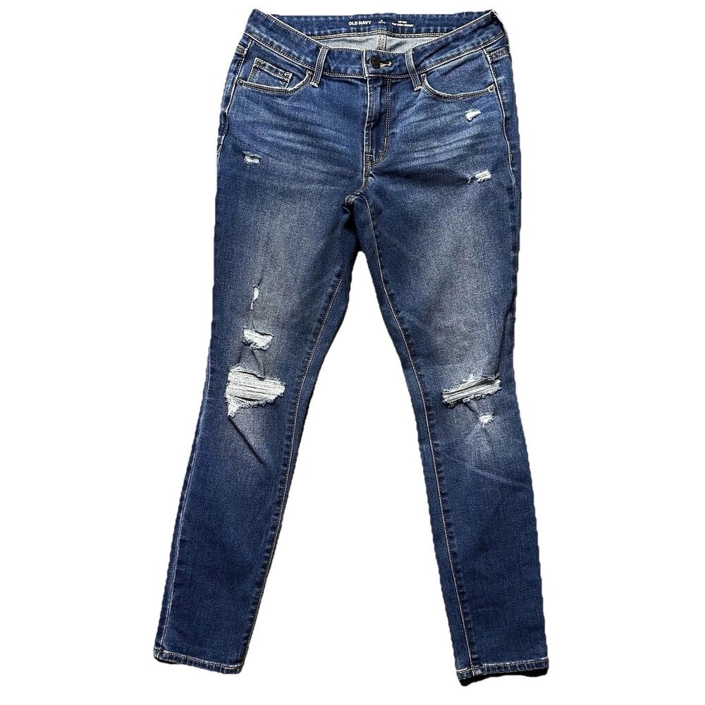 Old Navy Womens 4 Petite Pop Icon Skinny Jeans Blue Mid Rise Distressed Denim
